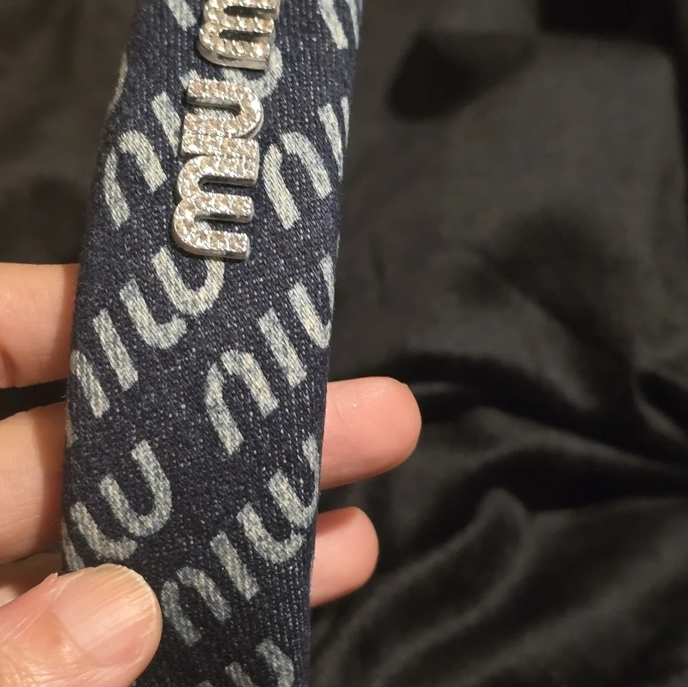 Miu Miu Navy and Silver Logo Headband